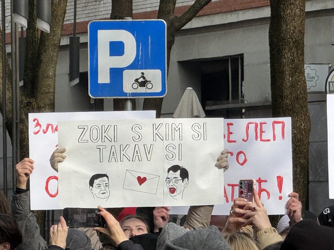 Protest v podporo prizadevanjem srbskih študentov. FOTO: Aljaž Vrabec/Delo