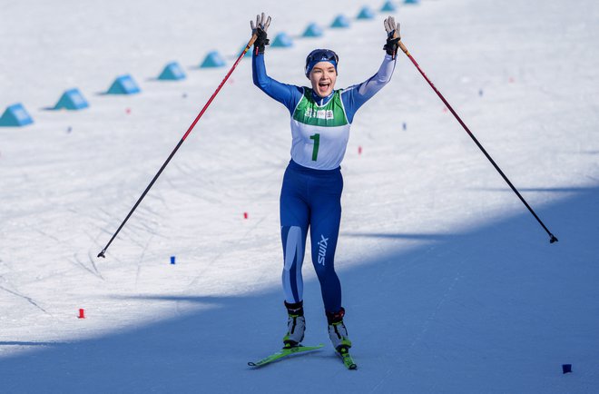 Finka Minja Korhonen se je veselila nove zmage. FOTO: Reuters