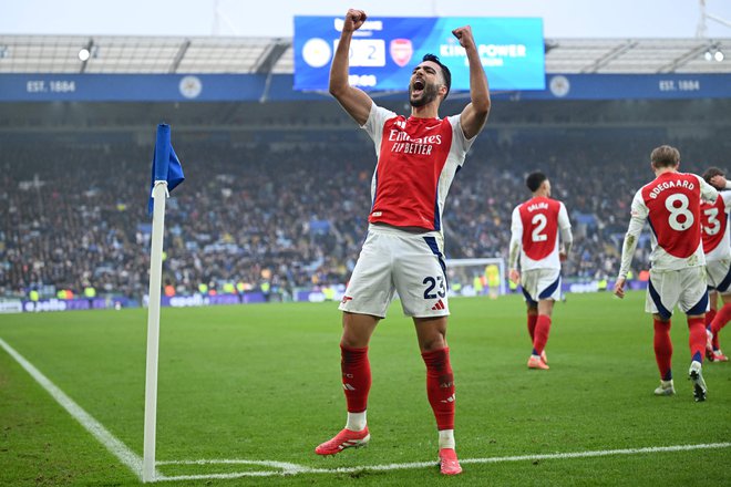 Mikel Merino je v Leicestru z dvema goloma rešil Arsenal. FOTO: Justin Tallis/AFP