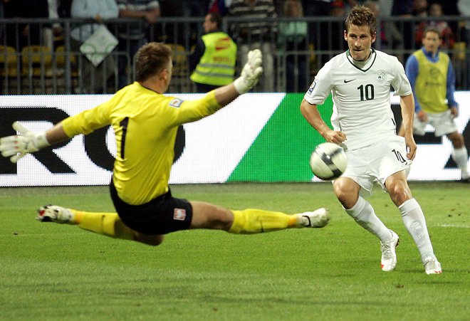 Valter Birsa je prvi reprezentanlčni gol dosegel v 28. nastopu proti Poljski v Mariboru. FOTO: Matej Družnik/Delo