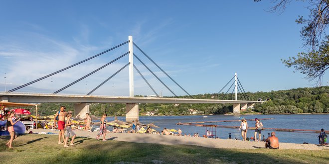 Most svobode in plaža ob Donavi v Novem Sadu FOTO: Shutterstock