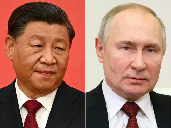 Kitajski predsednik Xi Jinping in ruski Vladimir Putin. Foto: Noel Celis Afp