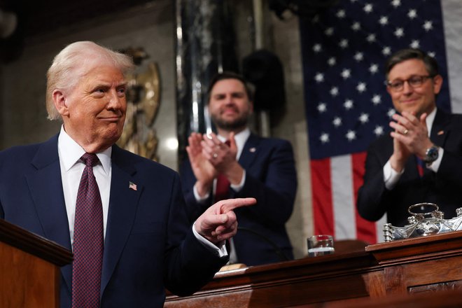 Predsednik Donald Trump med govorom pred skupnim zasedanjem kongresa. FOTO: Win Mcnamee Getty Images via AFP