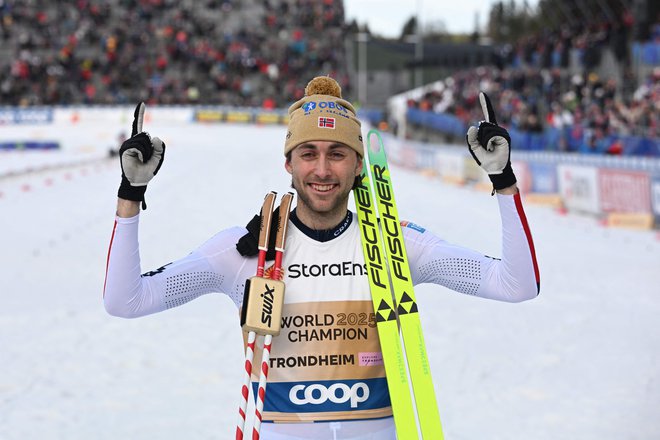 Jarl Magnus Riiber je spet vse ugnal v kozji rog. FOTO: Jonathan Nackstrand/AFP