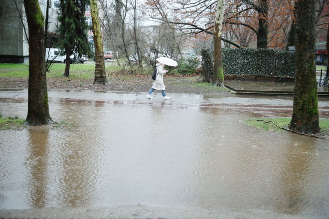 Zaradi močnih padavin lahko danes znova poplavi na območjih pogostih poplav. FOTO: Jože Suhadolnik/Delo