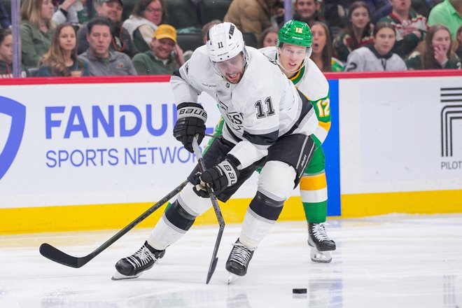 Anže Kopitar je ostal brez zadetka ali asistence. FOTO: Brad Rempel/Imagn Images Via Reuters Connect